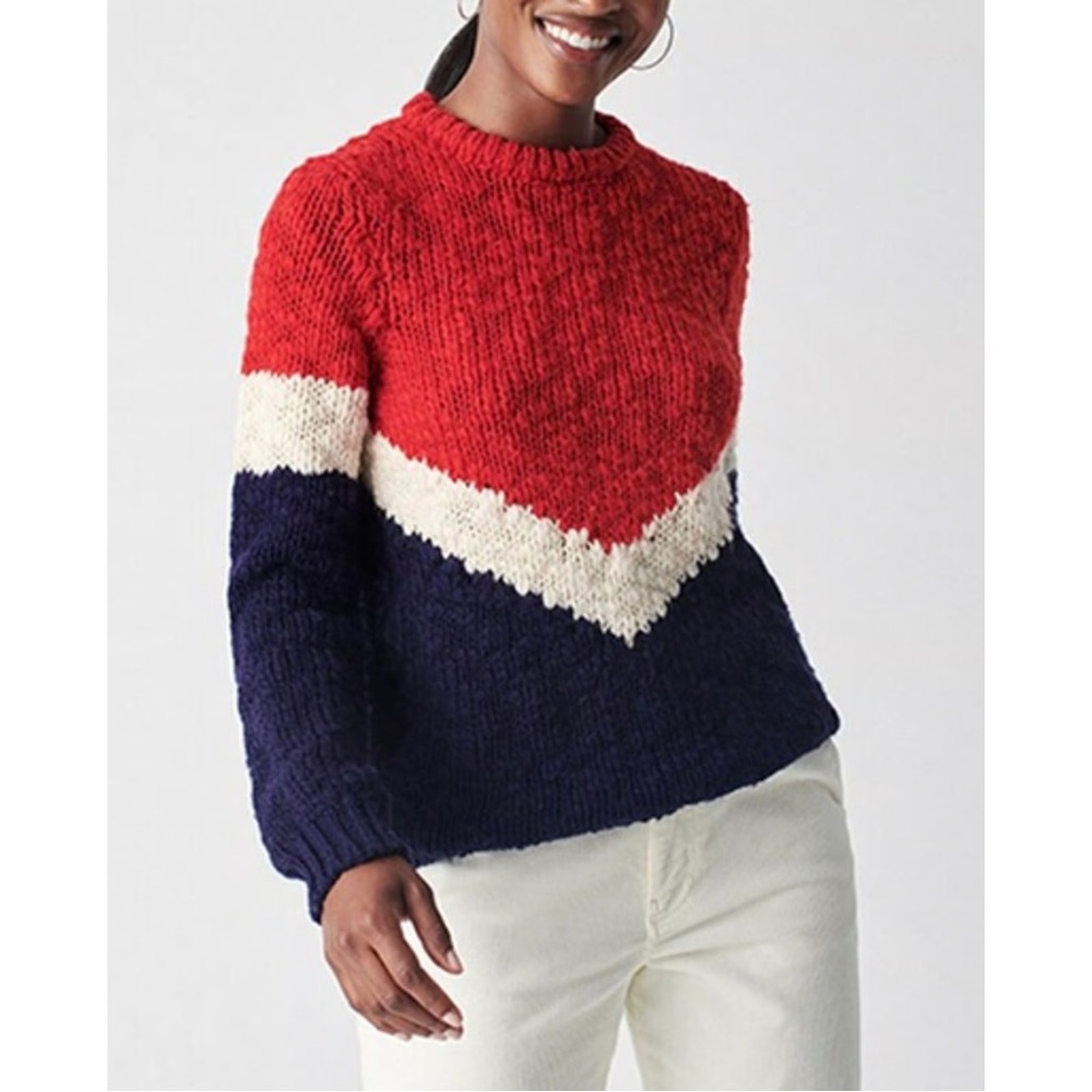 Faherty Apres Ski Intarsia Women's Red, Cream, and Blue Chevron Sweater Small